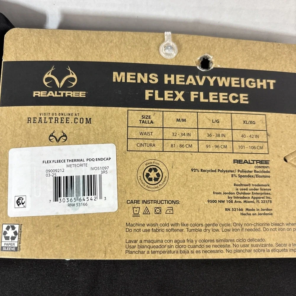 Realtree Thermal Set Mens M Black Heavyweight Flex Fleece Base Layer 2pc T/B Set